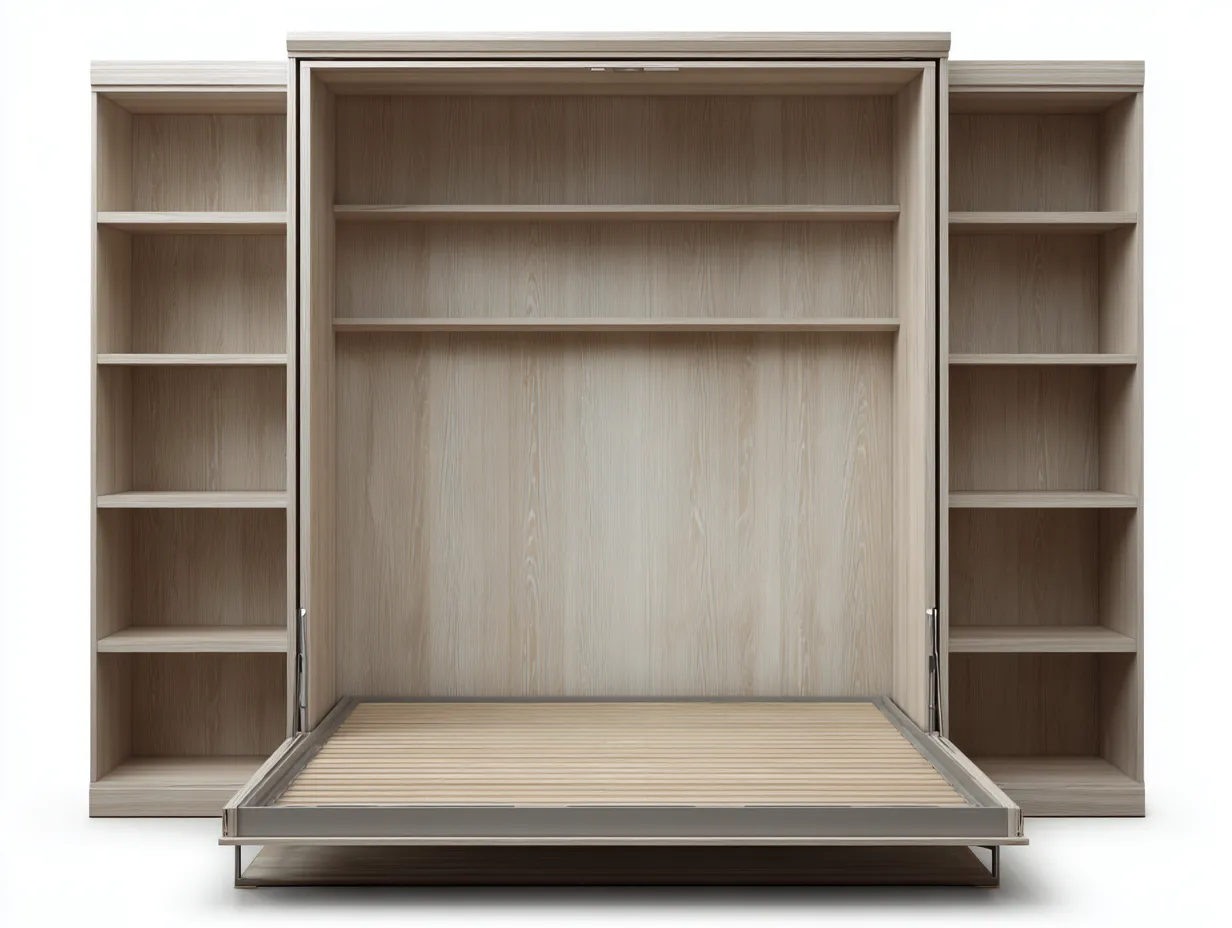 Lit escamotable bois 200x160x220 cm - chêne clair - design moderne