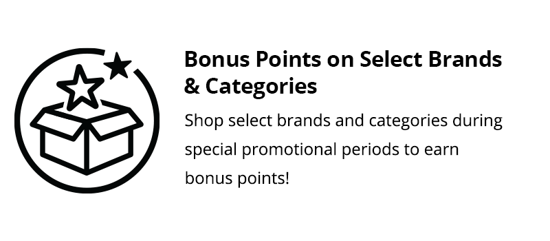 Bonus Points on Select Brands. Shop selected brands during special promotional periods to earn bonus points! Shop Current Brand Promotions