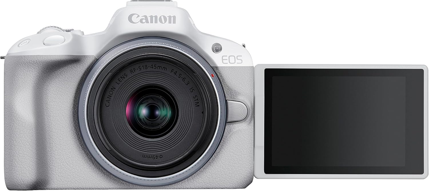 Canon EOS R50 Appareil Photo Blanc + Objectif RF-S 18-45 is STM (Hybride APS-C 24M Pixels, 15 im/Sec, CMOS AF Dual Pixel, vidéo 4K/30p, WiFi), Blanc