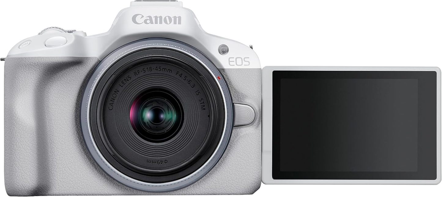 Canon EOS R50 Appareil Photo Blanc + Objectif RF-S 18-45 is STM (Hybride APS-C 24M Pixels, 15 im/Sec, CMOS AF Dual Pixel, vidéo 4K/30p, WiFi), Blanc