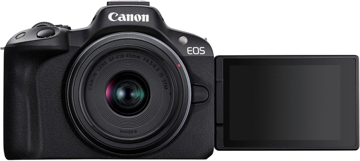 Canon EOS R50 Appareil Photo Hybride + Objectif RF-S 18-45mm is STM - Appareil Photo numérique avec autofocus + détection de scène et des Visages, Animaux véhicules Vidéo 4k, 15 Images par Sec - Noir