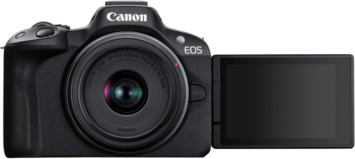 Canon EOS R50 Appareil Photo Hybride + Objectif RF-S 18-45mm is STM - Appareil Photo numérique avec autofocus + détection de scène et des Visages, Animaux véhicules Vidéo 4k, 15 Images par Sec - Noir