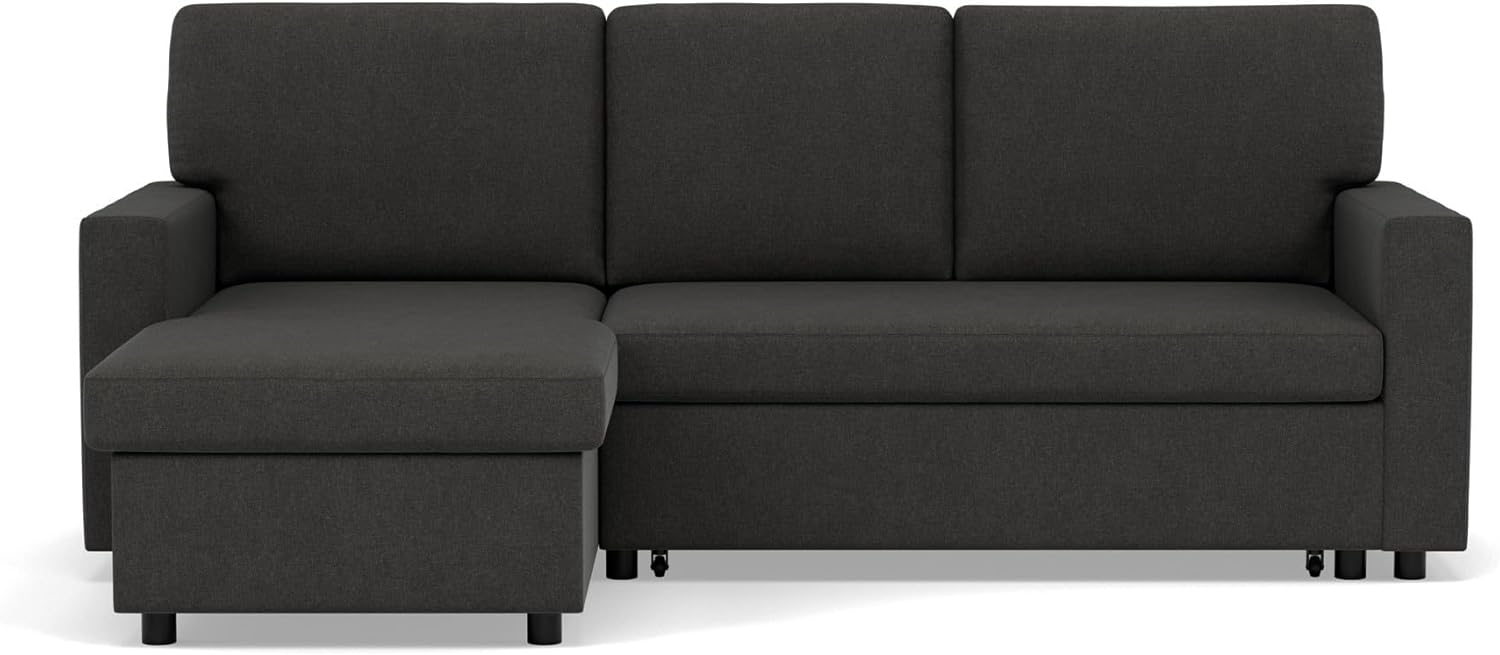 Bestmobilier - Meiya - canapé d'angle réversible 4 Places Convertible avec Coffre en Tissu, Gris foncé