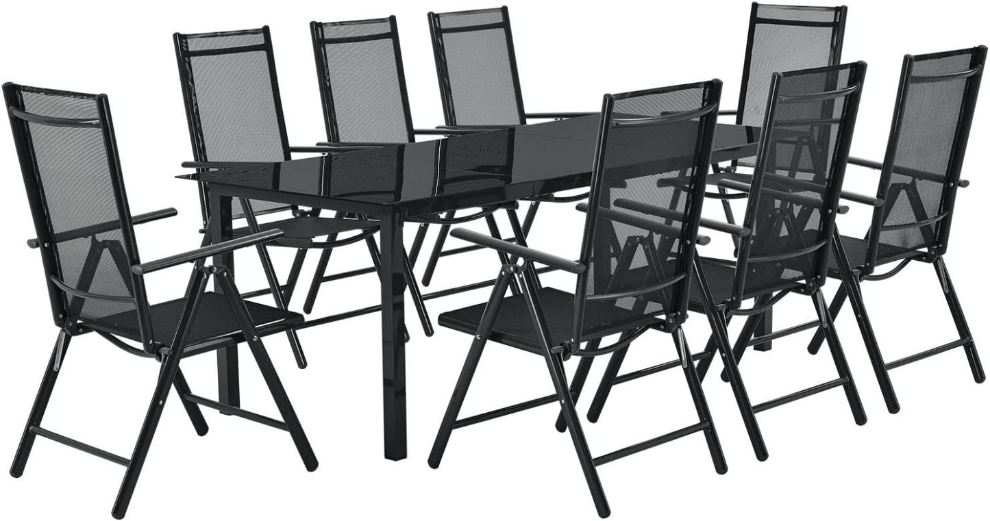 Juskys Salon de Jardin Milano en Aluminium 8+1 — 8 chaises à Haut Dossier réglables et Pliables avec Table — Ensemble de Meubles de Jardin 9 pièces résistant aux intempéries — Gris