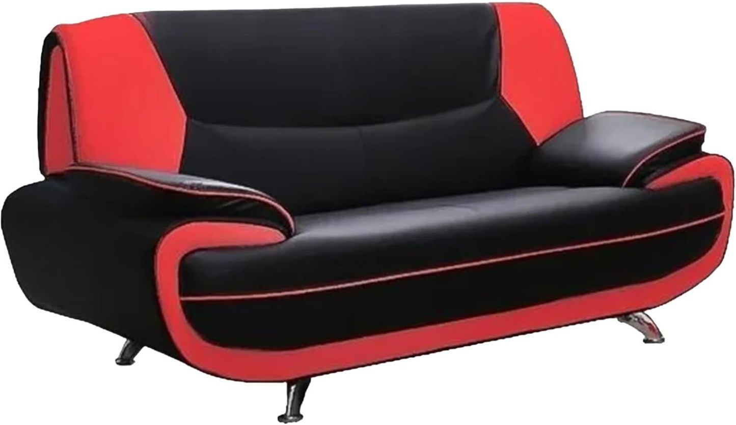 Mobilier-Deco MUZA - Canapé Design 2 Places en Simili Cuir Noir et Rouge