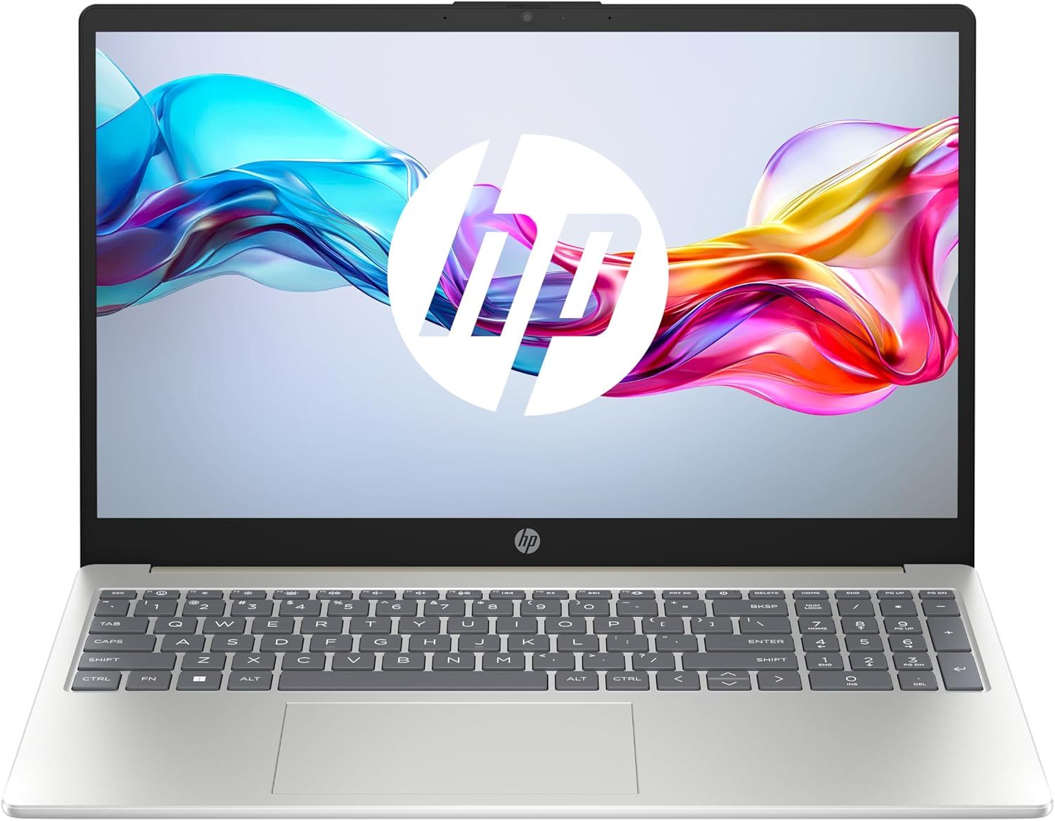 HP 15-fd0004sf Ordinateur Portable 15,6" FHD, PC Portable (Intel Core i3-N305, RAM 8 Go, SSD 512 Go, Intel UHD Graphics, Windows 11), Laptop Argent, Clavier AZERTY