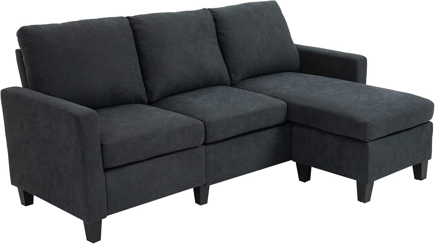 HOMCOM Canapé d'angle canapé 3 Places avec méridienne réversible Gauche ou Droite pour Salon, Bureau, Appartement, Tissu Polyester 197L x 139l x 91H cm Gris foncé