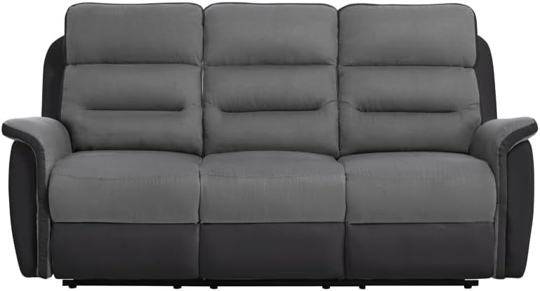 LOUNGITUDE - Canapé de Relaxation Manuel 3 Places en Simili et Microfibre - Noir/Gris