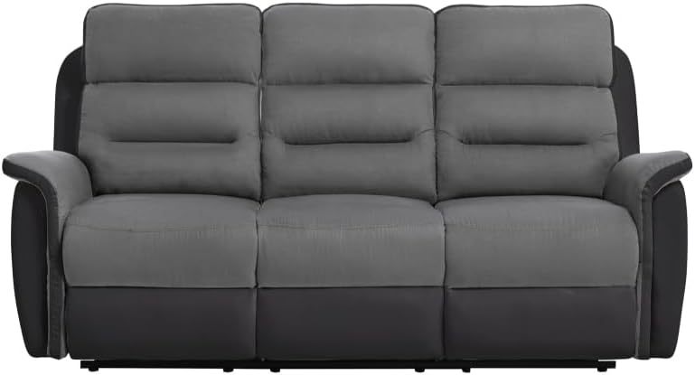 LOUNGITUDE - Canapé de Relaxation Manuel 3 Places en Simili et Microfibre - Noir/Gris