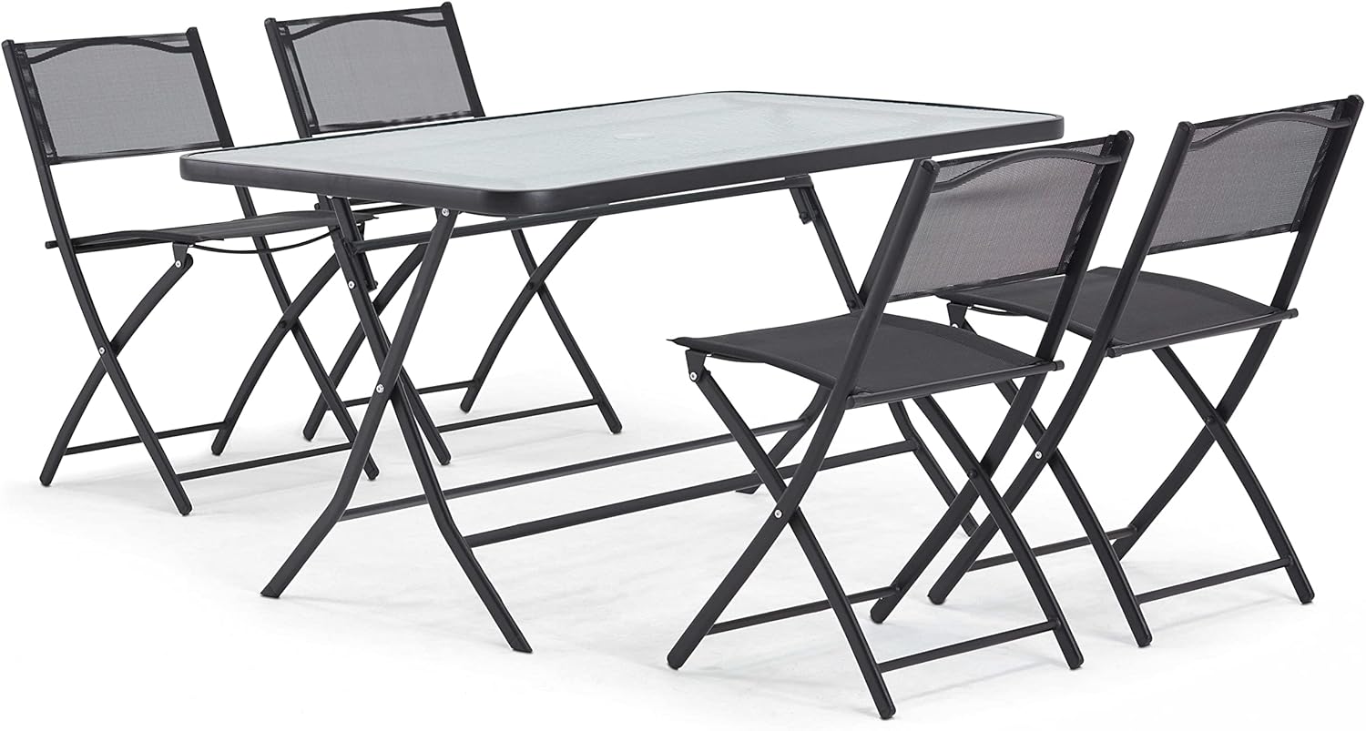 Oviala Table de Jardin et 4 chaises Pliantes en Acier et Verre Noir