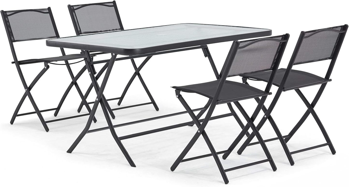 Oviala Table de Jardin et 4 chaises Pliantes en Acier et Verre Noir