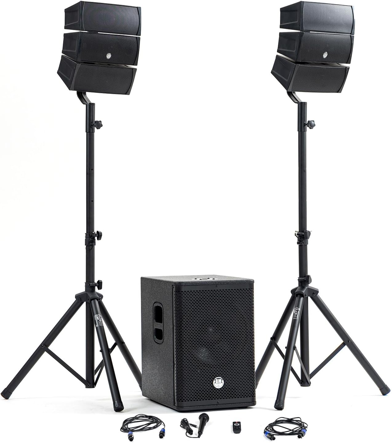 Pack Sono DJ Complet BM Bmsonic BMS-12-ARRAY-BT, 1000W, Enceintes Satellites, Caisson 31cm USB/Bluetooth, Supports Câbles
