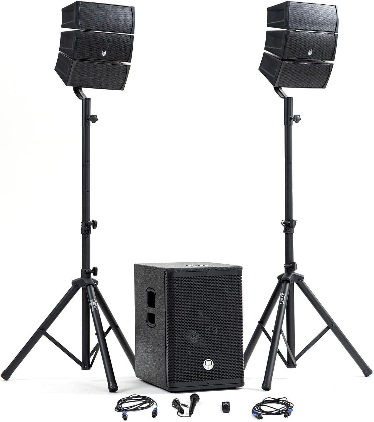 Pack Sono DJ Complet BM Bmsonic BMS-12-ARRAY-BT, 1000W, Enceintes Satellites, Caisson 31cm USB/Bluetooth, Supports Câbles