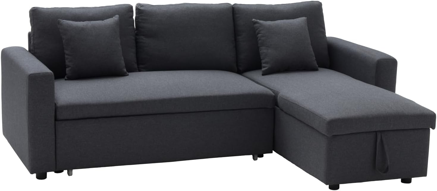 Happy Garden Canapé d'angle Convertible Clark 3 Places en Tissu Gris chiné Canapé avec méridienne réversible et Coffre de Rangement.