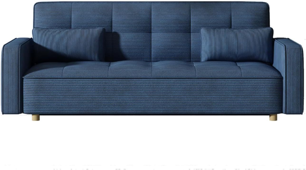 CONCEPT USINE | Canapé Scandinave Convertible 3 Places Velours Côtelé | COPENHAGUE Bleu | Canapé Droit Modulable Moderne avec Accoudoirs + 2 Coussins | Dossier & Assise Déhoussables | Largeur 213 cm