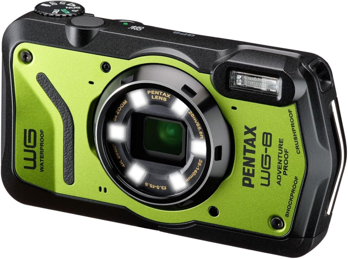 PENTAX Caméra d'aventure WG-8 Verte Toutes Saisons, avec Une Performance exceptionnelle, imperméable, résistante à la poussière, aux Chocs, Anneau Lumineux Multi-Applications pour la Macro