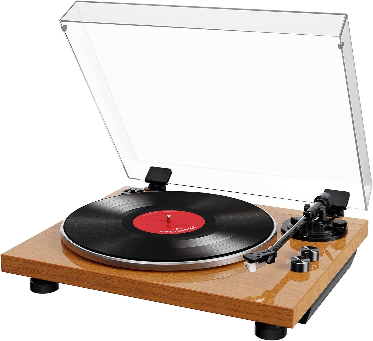 Platine Vinyle Bluetooth avec Stylet AT-3600L, Vitesse Réglable (33 et 45 TR/Min) – Contrôle Anti-Patinage et Réglage de la Tonalité pour Un Son Equilibré et Riche en Détails – Marron