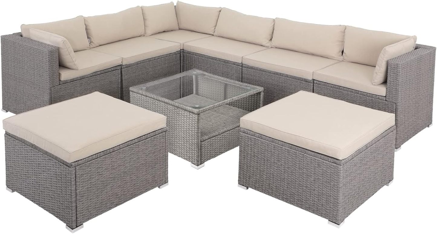 Casaria Salon de Jardin Lounge en polyrotin 26 pièces Canapé de Jardin avec Table Ensemble de Jardin modulable crème crème