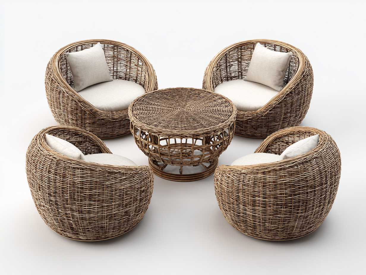 Ensemble table et chaises d'extérieur rotin 80x78x88 cm - bois naturel/beige - design moderne