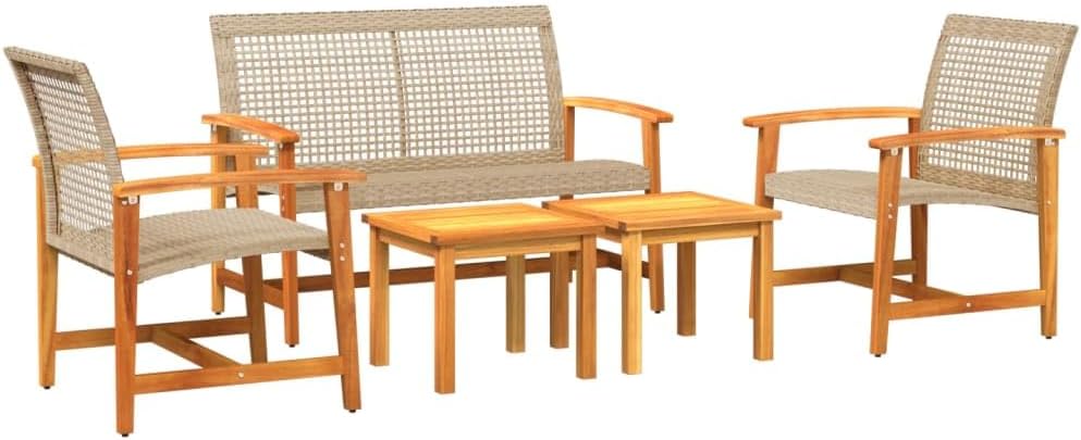 vidaXL Salon de Jardin 5 pcs, Chaises avec Dossier, Ensemble de Meubles Terrasse Patio Extérieur, Beige Résine Tressée et Bois d'Acacia