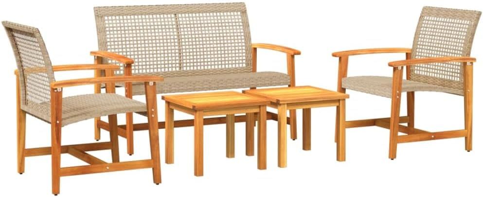 vidaXL Salon de Jardin 5 pcs, Chaises avec Dossier, Ensemble de Meubles Terrasse Patio Extérieur, Beige Résine Tressée et Bois d'Acacia