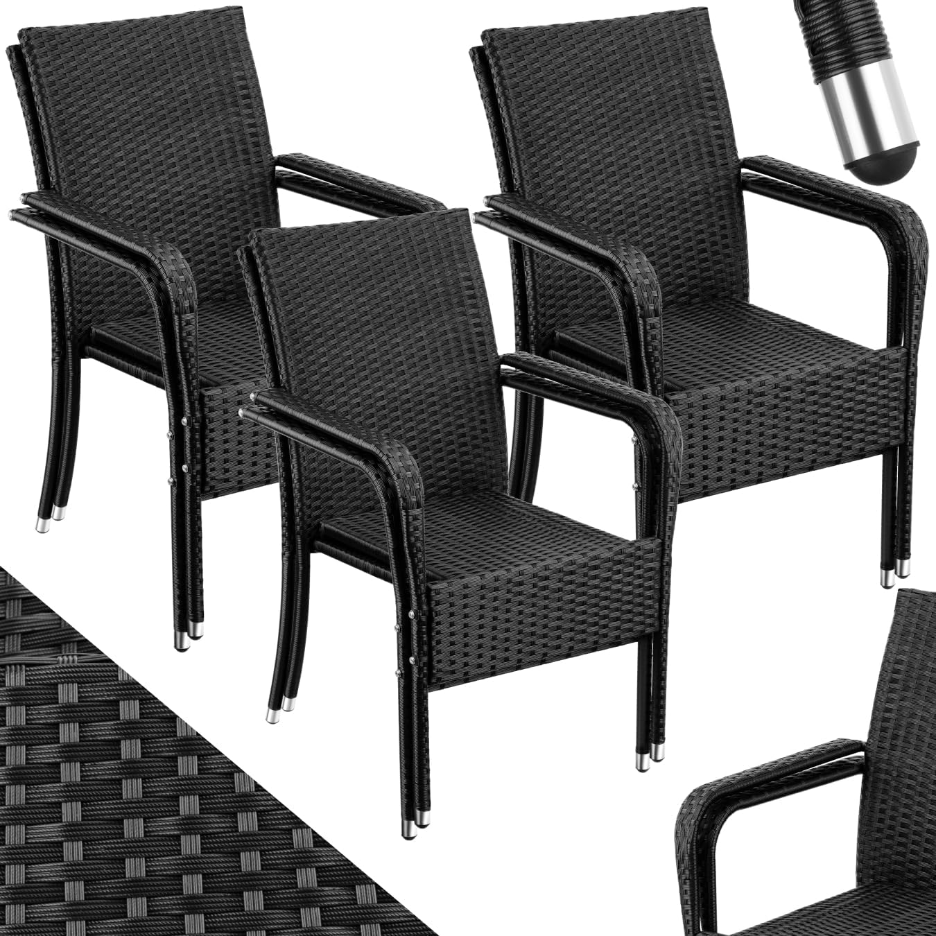 TecTake Lot de 6 Chaise avec Accoudoirs pour Salon de Jardin Exterieur - Fauteuil en Acier Laqué & Polyrotin - Mobilier pour Balcon, Terrasse, Veranda