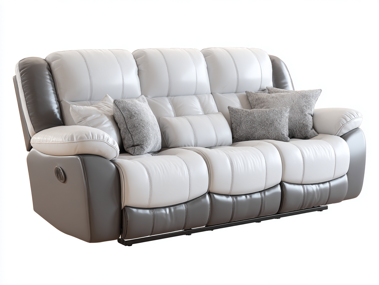 Canapé 3 places simili cuir 210x95x100 cm - gris/blanc - design moderne-Nestuse