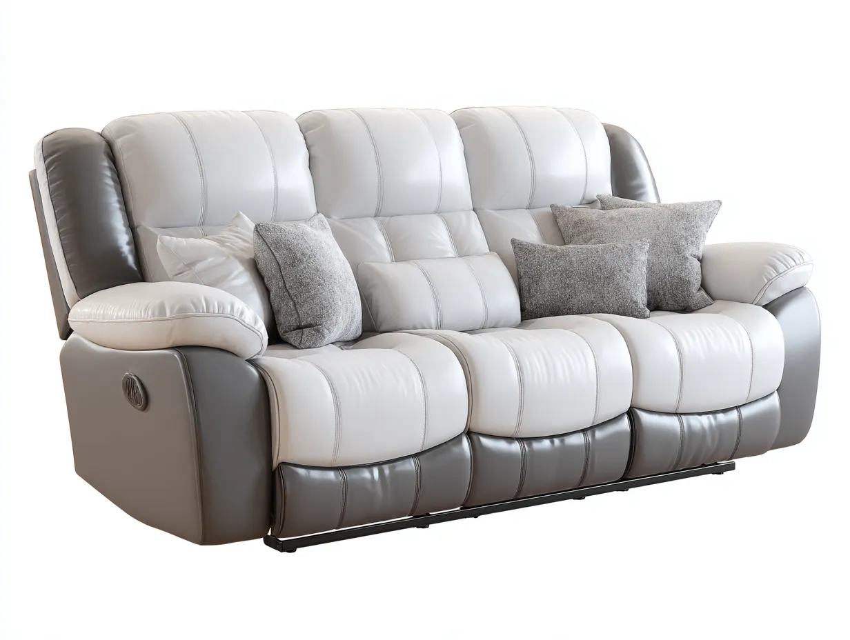 Canapé 3 places simili cuir 210x95x100 cm - gris/blanc - design moderne-Nestuse