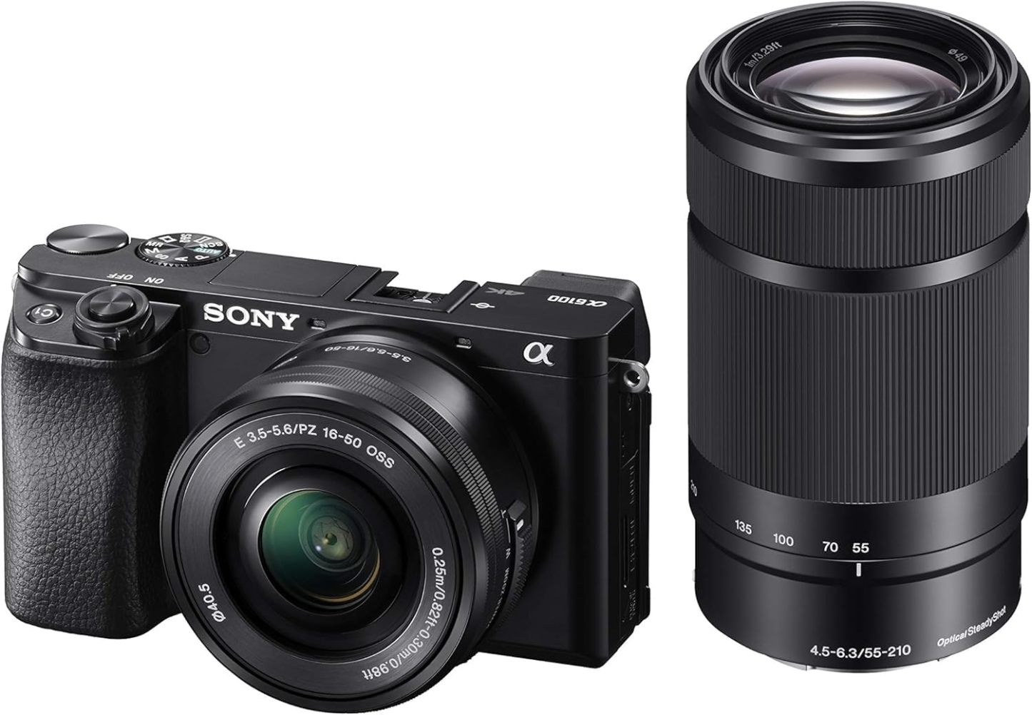 Sony Alpha 6100 | Appareil Photo Numérique Hybride APS-C en kit Objectifs Zoom E 16-50mm f/3.5-5.6 PZ OSS et E 55-210mm f/4.5-6.3 OSS (AF en 0.02s, Suivi des Yeux, Vidéo 4K, Ecran Selfie Vlogging)