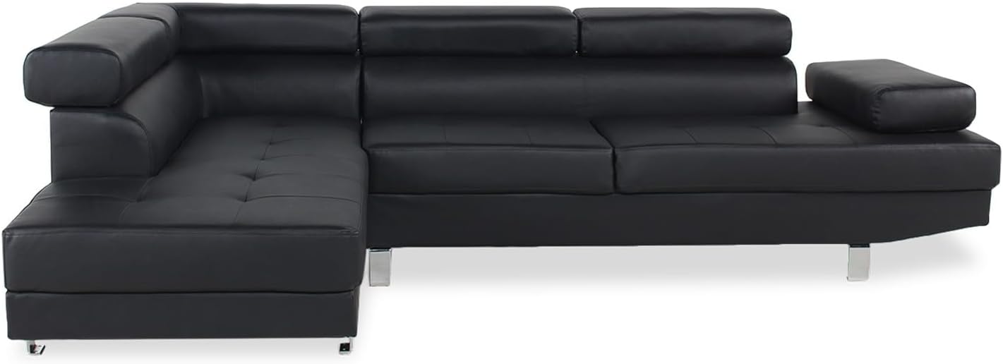 INTENSE DECO Canapé d'angle Gauche avec têtières relevables Charly Noir