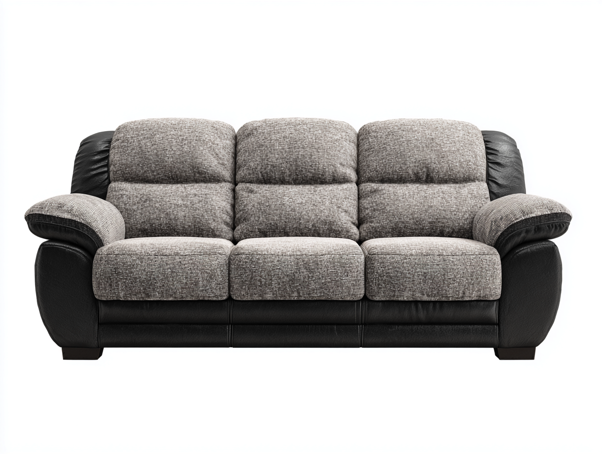 Canapé 3 places tissu et simili cuir 210x97x92 cm - gris/noir - design moderne-Nestuse