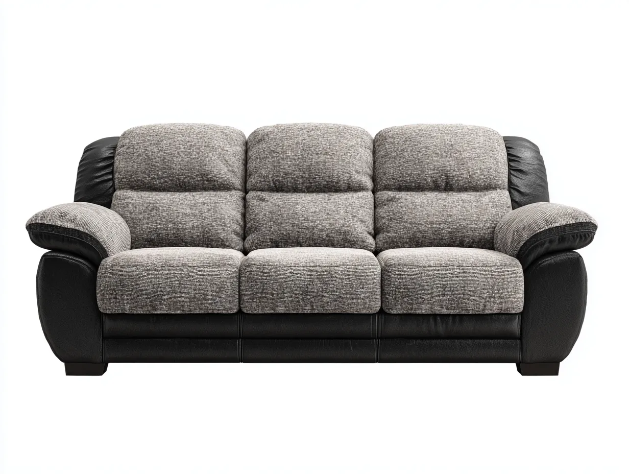 Canapé 3 places tissu et simili cuir 210x97x92 cm - gris/noir - design moderne-Nestuse