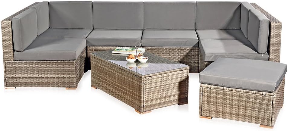 Melko XXL Rotin meublier, Ensemble de Jardin, Poly-rotin, Lounge, Meuble de Jardin, Suite, Gris Sofa