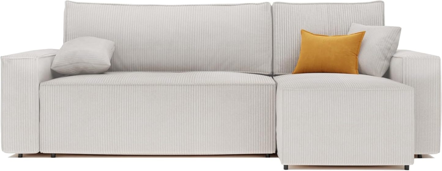 Canapé d'angle Convertible 244x145 Velours Côtelé à Gauche ou à Droite - Canapé avec Espace de Rangement - Sofa Beige