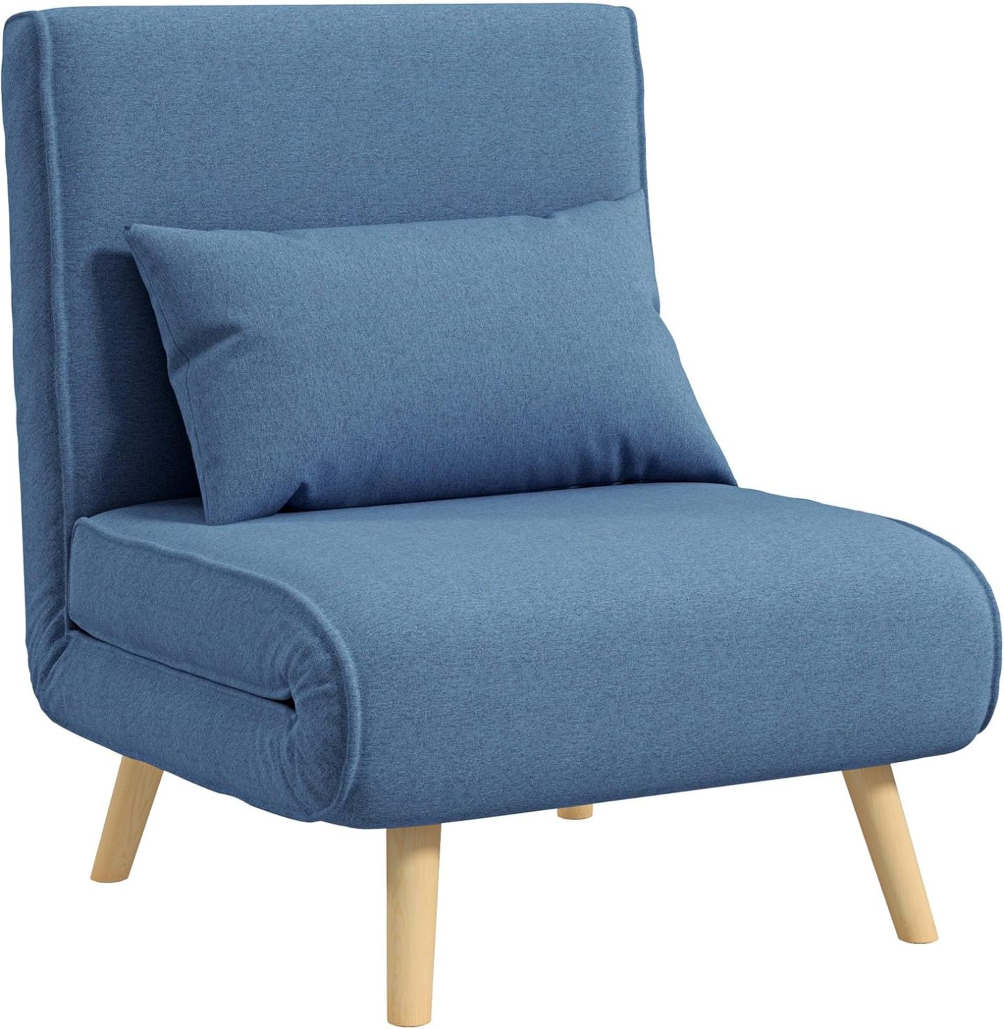 HOMCOM 3 en 1 Fauteuil Convertible 1 Place, Fauteuil lit et chauffeuse - Dossier inclinable 5 Niveaux et Oreiller Inclus, siège rembourré - pour Bureau, Salon, Chambre à Coucher, Bleu