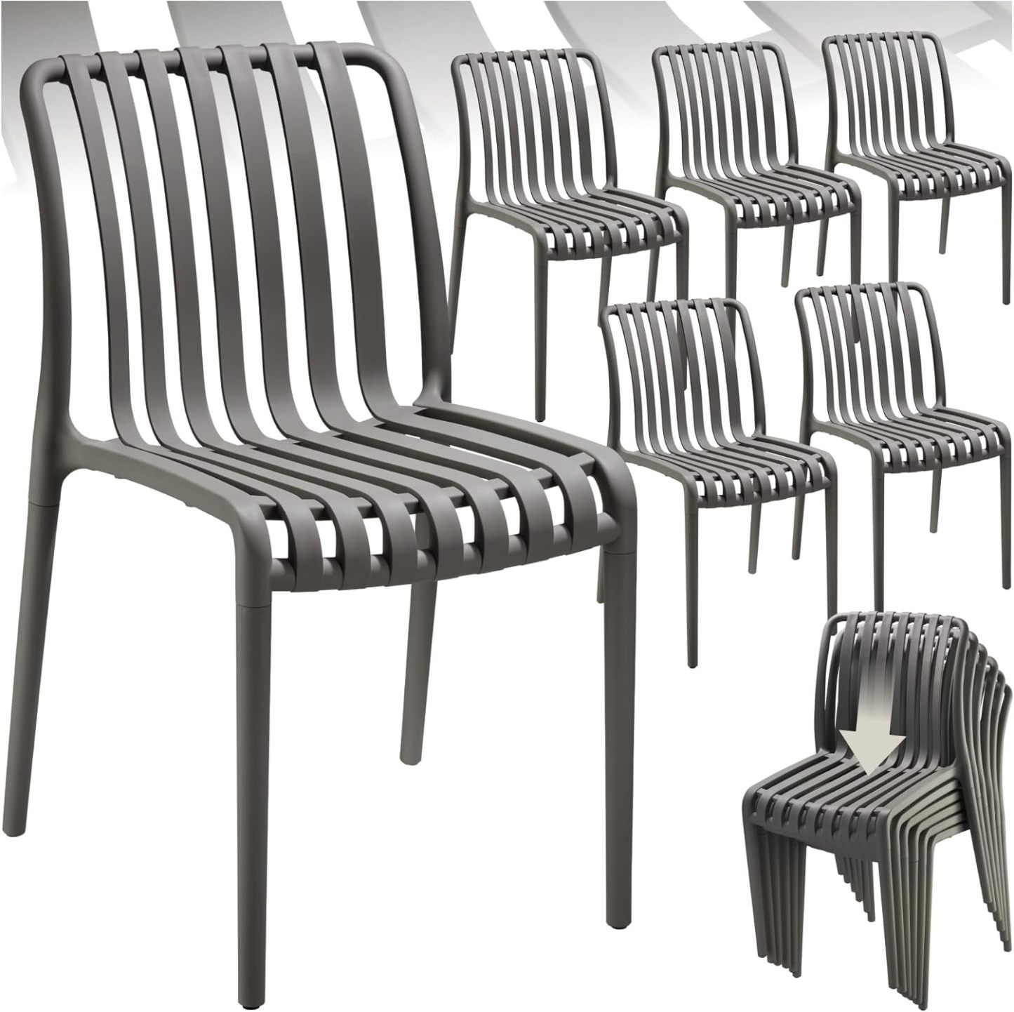 TecTake Lot de 6 Chaise de Jardin Fauteuil Salon extérieur empilable, résistant aux intempéries, pour Salon de Jardin Exterieur, Meuble pour Amenagement Balcon Terrasse