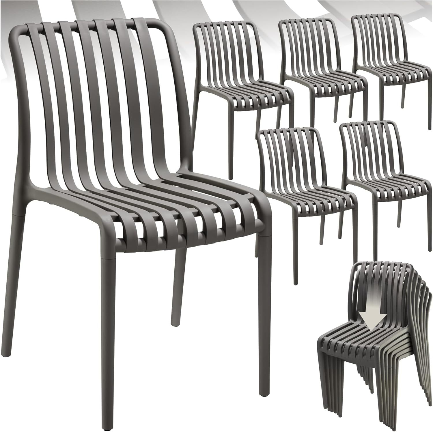 TecTake Lot de 6 Chaise de Jardin Fauteuil Salon extérieur empilable, résistant aux intempéries, pour Salon de Jardin Exterieur, Meuble pour Amenagement Balcon Terrasse