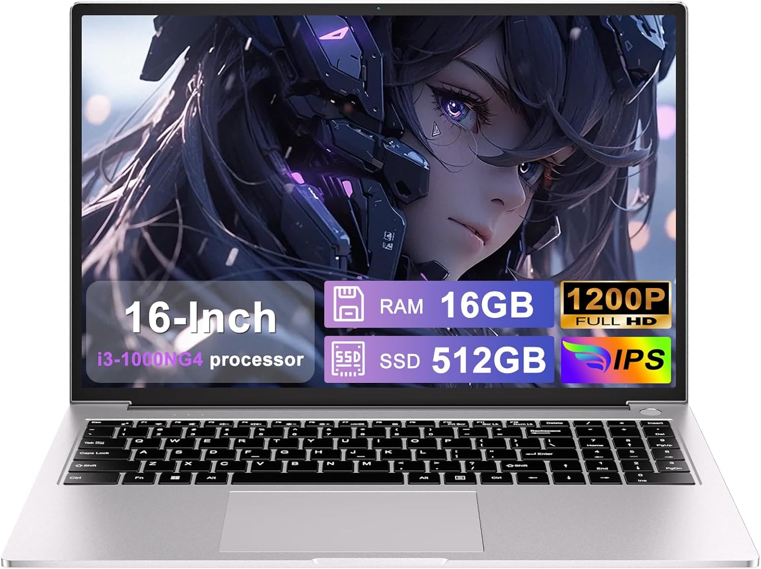 Ordinateur Portable 16'' 16 + 512 Go Win11 Derniers 2 cœurs processeurs i3-1000NG4 (jusqu'à 3.2 GHz) PC Portable 1920 x 1200 Écran 4K Prise en Charge Prise Double WiFi 2,5" HDD 1TB SSD Expand-Argent-1