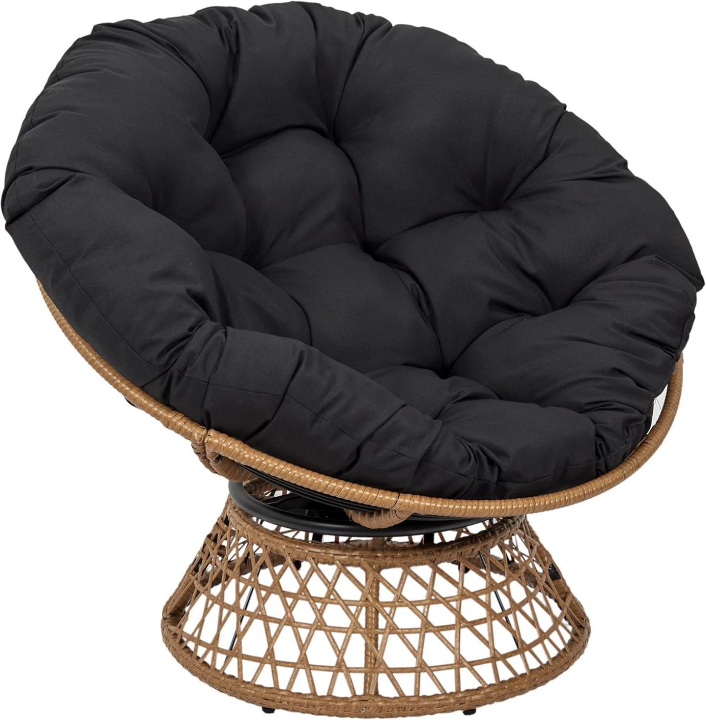 HOME DECO FACTORY - HD7235 Fauteuil Pivotant Extérieur 1 Place, Chaise Relax Ronde 360°, Coussin Épais Confortable, Mobilier Jardin Balcon Terrasse, 87x98x82 cm, Noir - Naturel