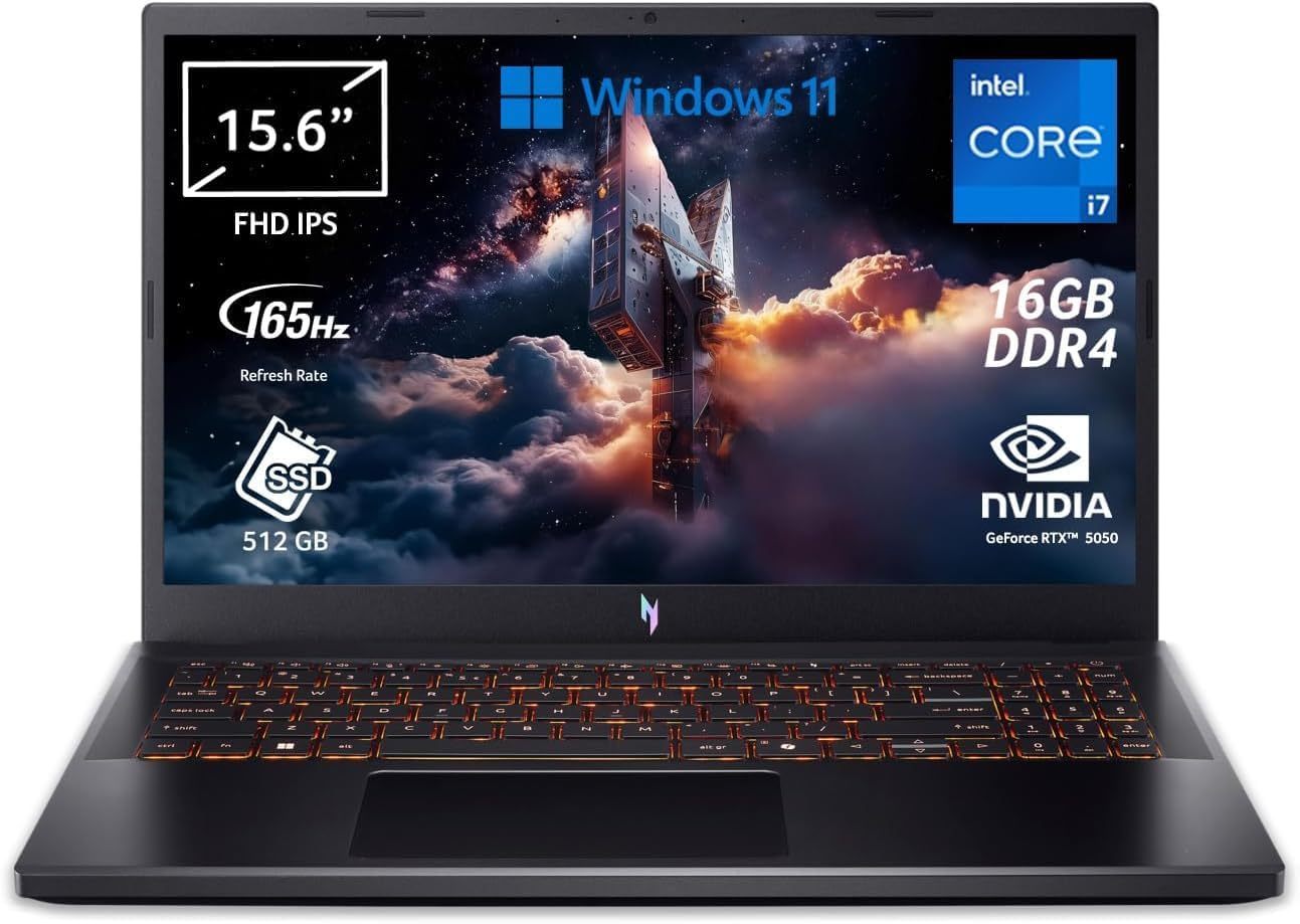 Acer Nitro V 15 ANV15-52, Ordinateur Portable Gaming 15.6" FullHD IPS 165Hz (Intel Core i7-13620H, NVIDIA GeForce RTX 5050, 16 Go RAM, 512 Go SSD, Windows 11 Home), Noir, Clavier AZERTY