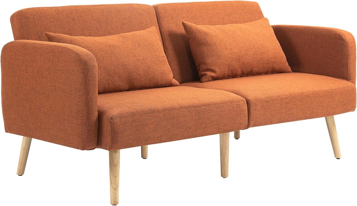 HOMCOM Canapé Convertible 3 Places, canapé-lit 2 Places, Dossier inclinable et accoudoirs réglables, clic clac en Tissu Effet Lin, Pieds en Bois Massif, 2 Coussins lavables, Marron