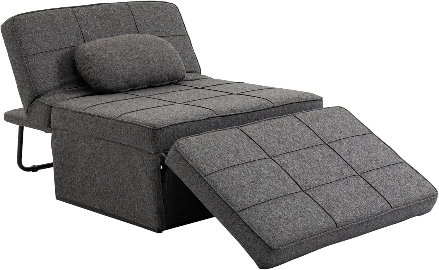 HOMCOM Chauffeuse 1 Place 4 en 1 Fauteuil lit Convertible Pouf Dossier inclinable 5 Niveaux Repose-Pied Rabattable, Charge 200 Kg, châssis métal et Tissu Lin Gris