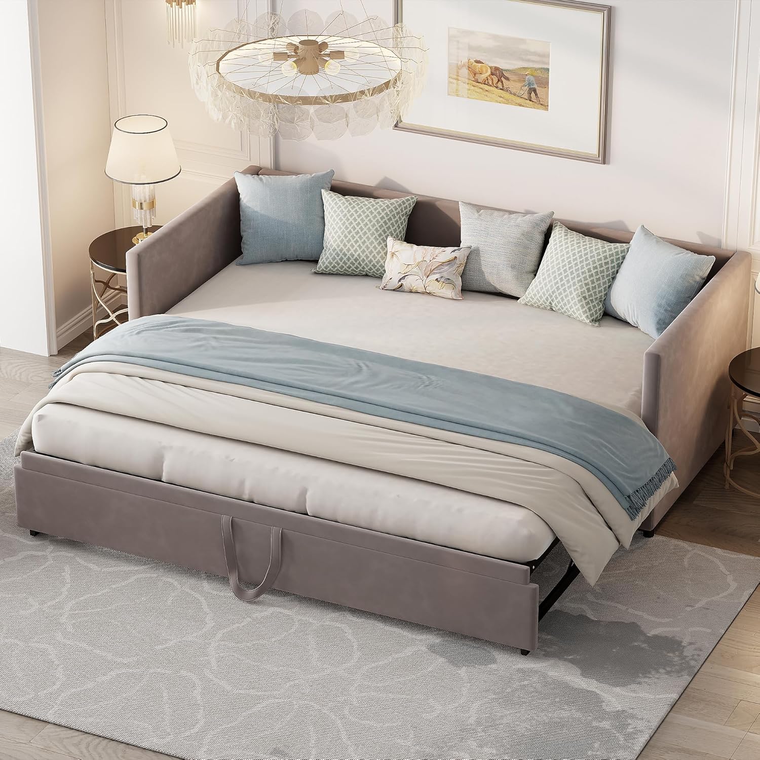 LIVLUX Canapé lit 2 Places, Canapé-lit Convertible 90/180 x 200 cm,avec sommier à Lattes, Tissu Velours,Canapé Convertible Extensible (Gris)