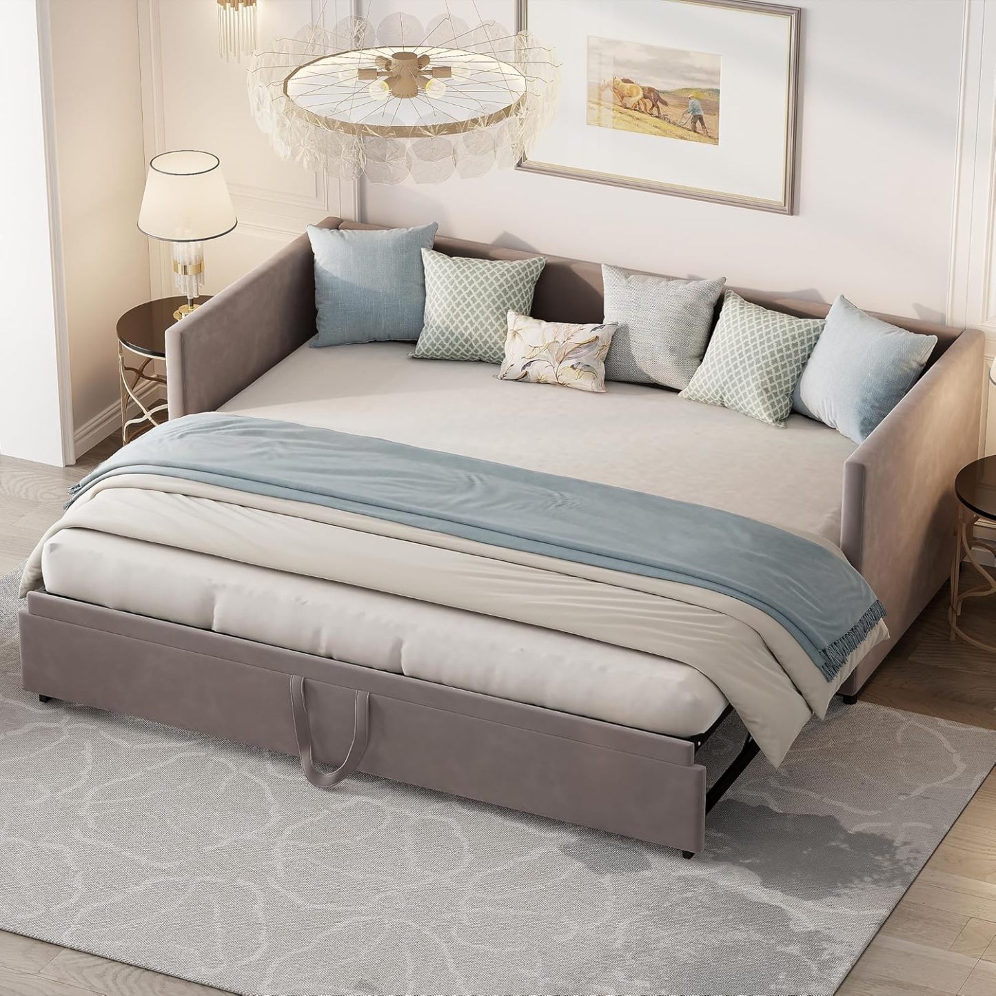 LIVLUX Canapé lit 2 Places, Canapé-lit Convertible 90/180 x 200 cm,avec sommier à Lattes, Tissu Velours,Canapé Convertible Extensible (Gris)