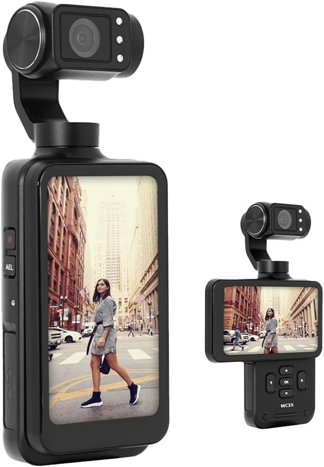 AgfaPhoto Gimbal Realimove MC3X - Caméra Stabilisateur 3 Axes 4K Ultra HD, Écran Tactile Rotatif 3,5", 20 MP, Suivi de Visage, Vision Nocturne, Grand Angle 120°, Wi-FI, Autonomie 170 Min - Noir