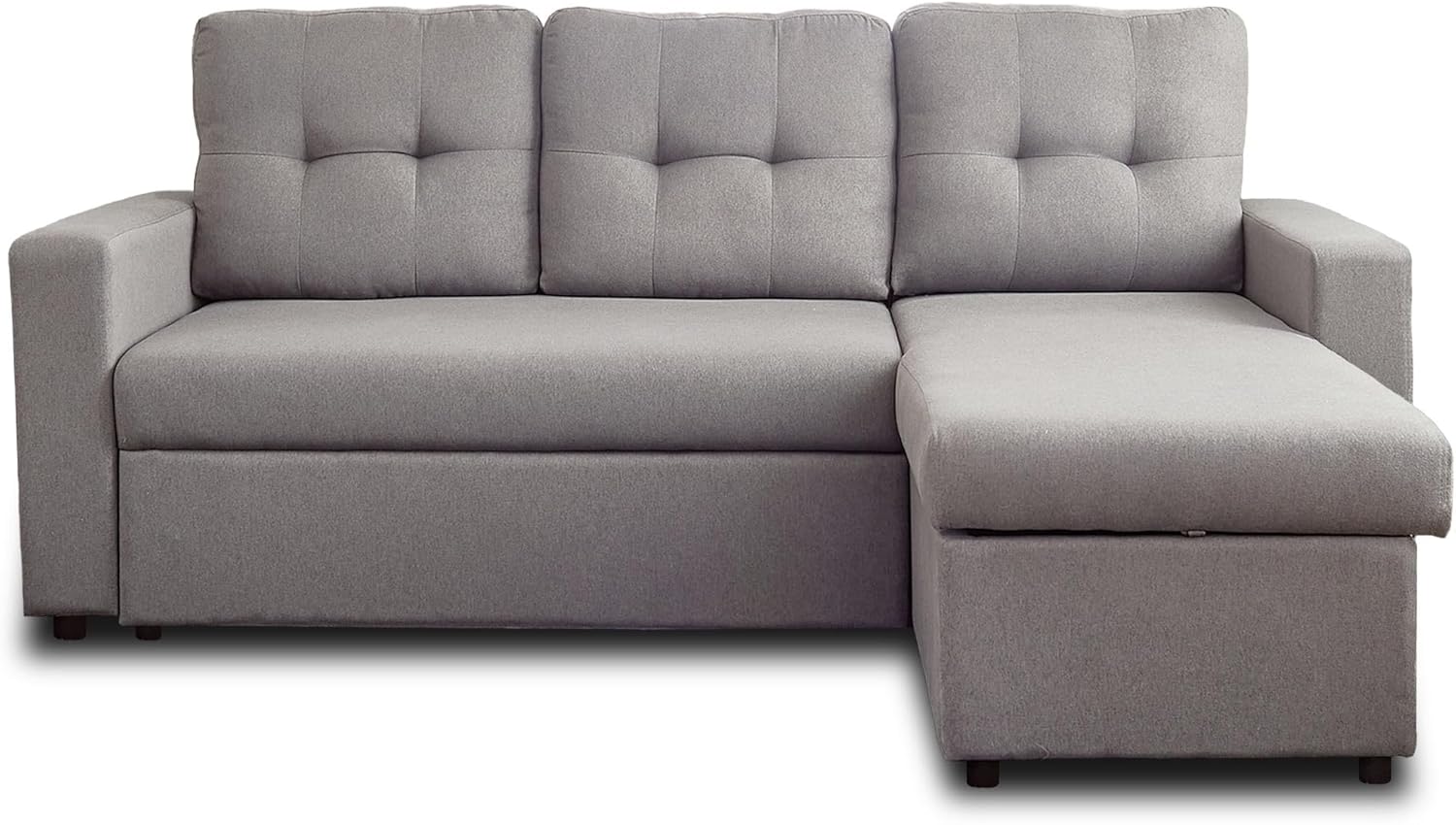 BestMobilier - Canapé d'angle Convertible avec Coffre Réversible Tulipe en Tissu - Canapé Lit - Sofa Gris 4 Places - Angle Droit - ou Gauche - Salon