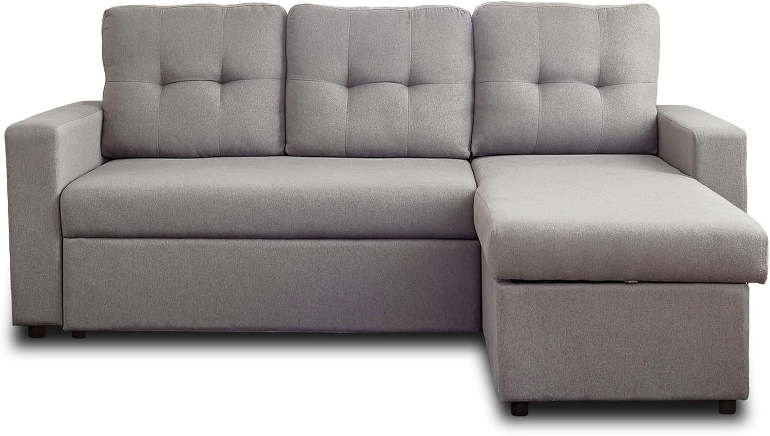 BestMobilier - Canapé d'angle Convertible avec Coffre Réversible Tulipe en Tissu - Canapé Lit - Sofa Gris 4 Places - Angle Droit - ou Gauche - Salon