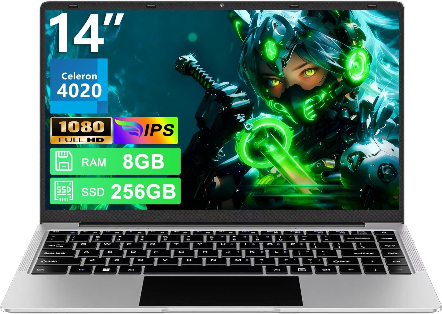 Ordinateur PC Portable 14 Pouces 8+256Go Win11 Celeron N4020 Support 1 To SSD Expansion 2.4G+5G WiFi Bluetooth 4.2 USB HDMI 1920 x 1080 FHD avec souris sans fil & Membrane de clavier AZERTY - Argent-1
