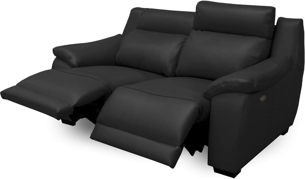 Canapé 2 Places avec 2 Relax en 100 pour cent Tout Cuir épais Luxe Italien - 2 Relax électriques, Noir. Bern