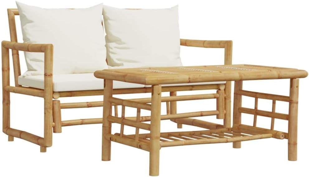 vidaXL Ensemble de canapés de Jardin 2 pièces avec Coussins en Bambou
